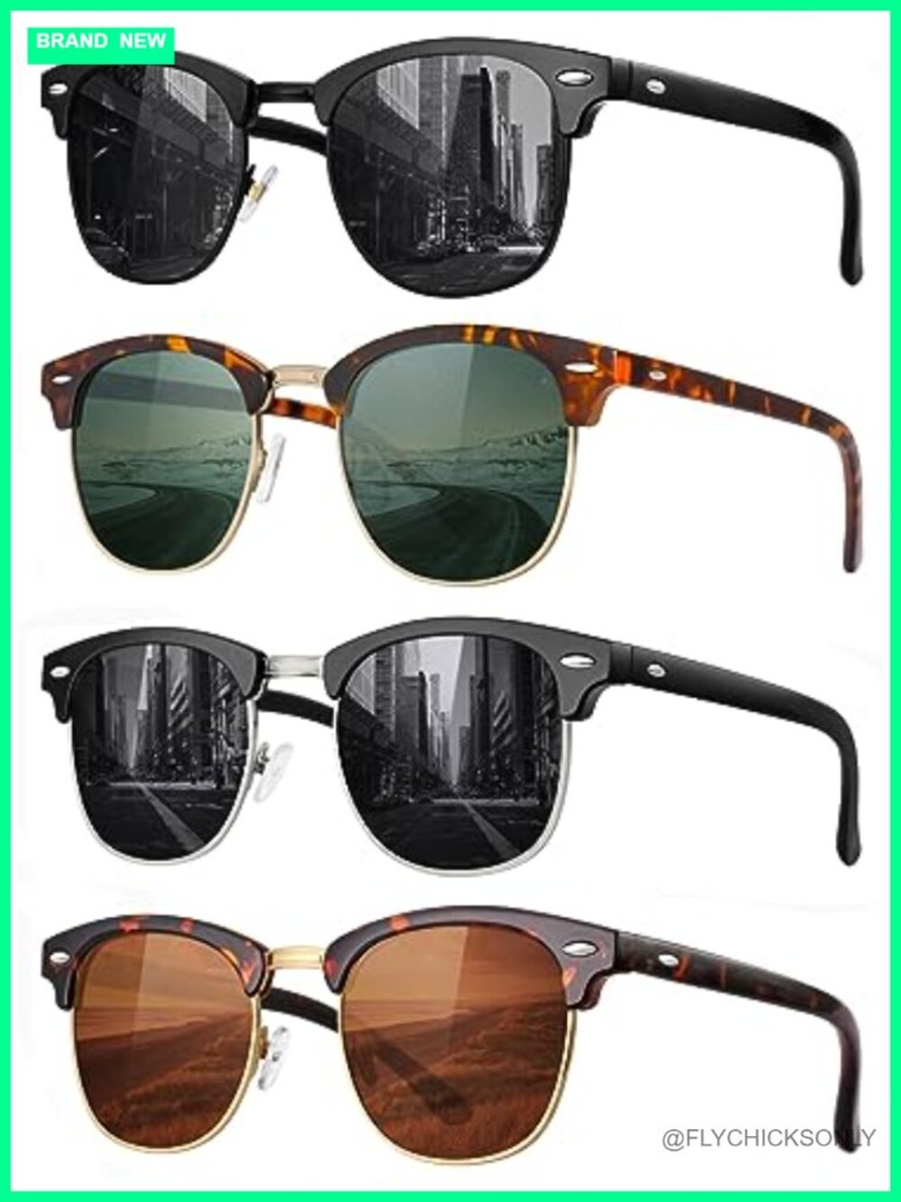 Retro Semi Rimless Polarized Sunglasses 4 Pack UV Protection